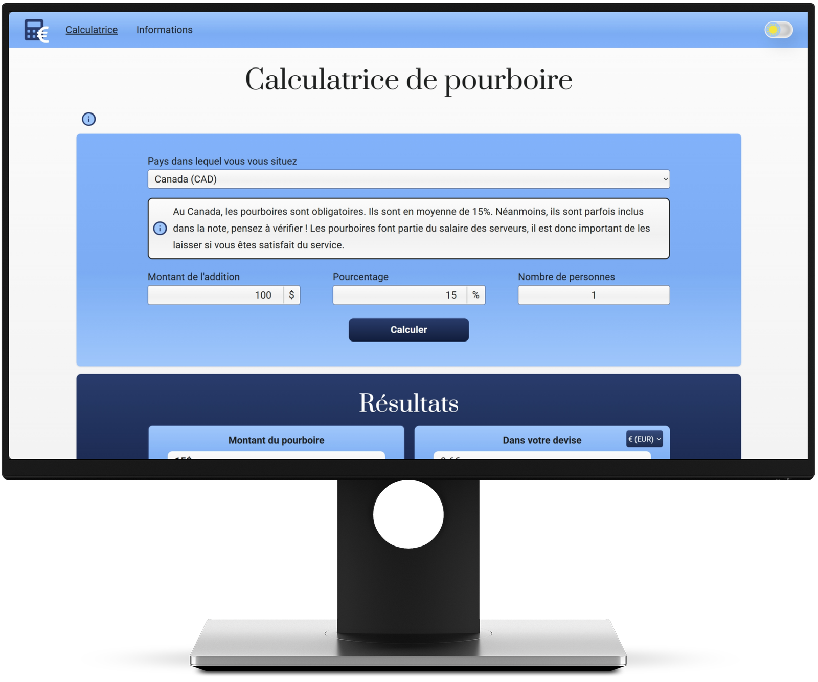 Calculatrice de pourboire